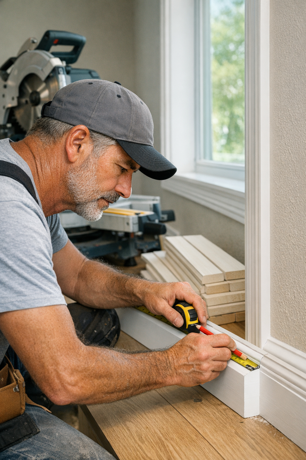 Finish Carpenter Cutting Precise Miter
