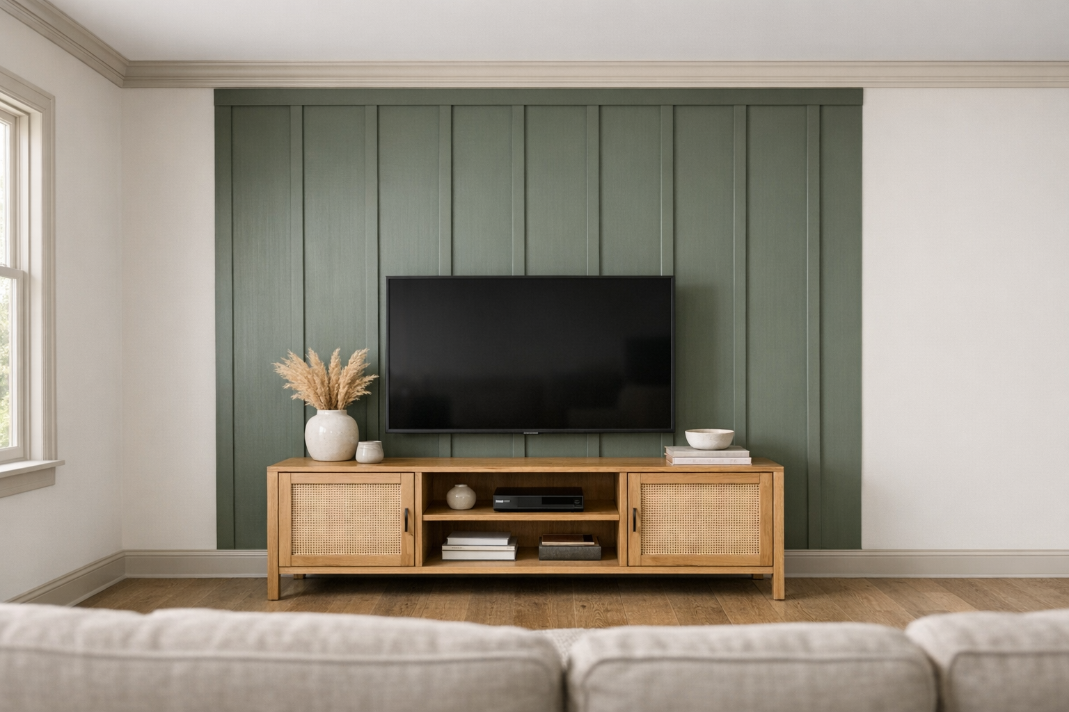 Board and batten accent wall focal point