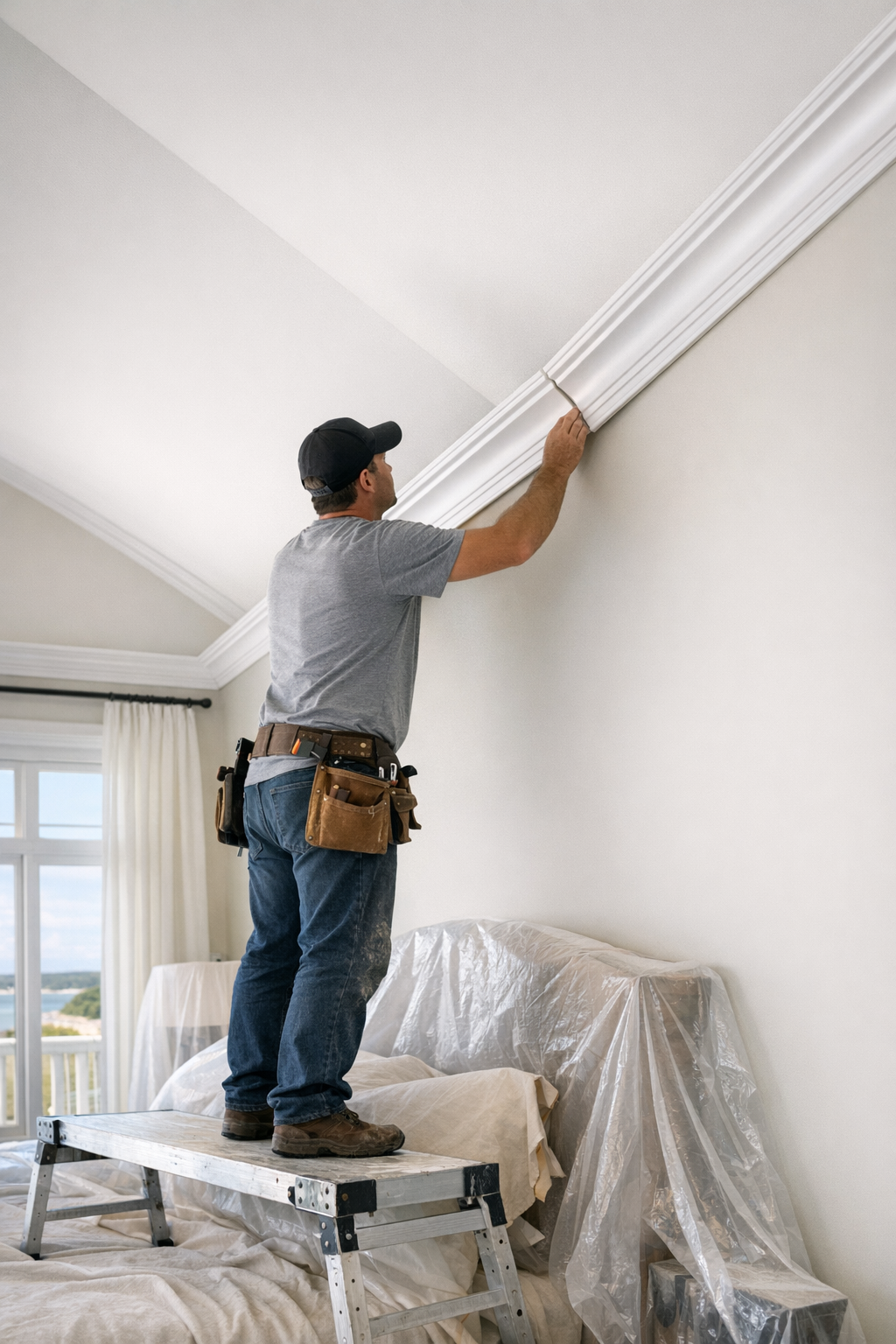 Vaulted Ceiling Crown Installation