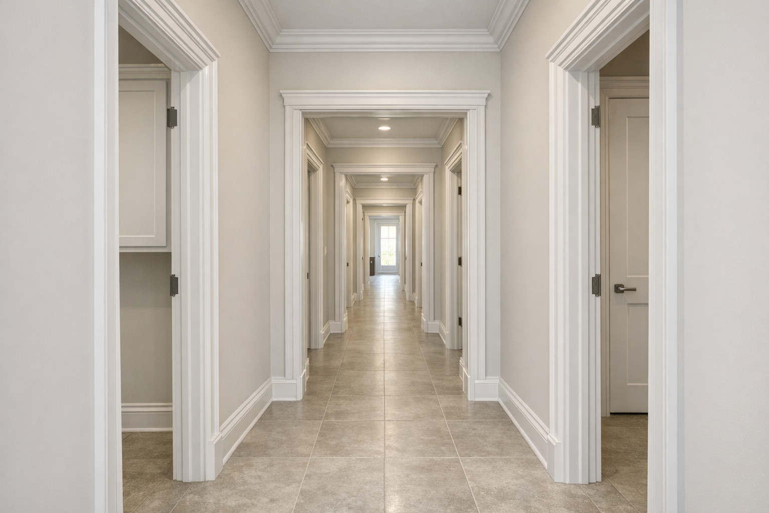 Repeated door trim in a hallway