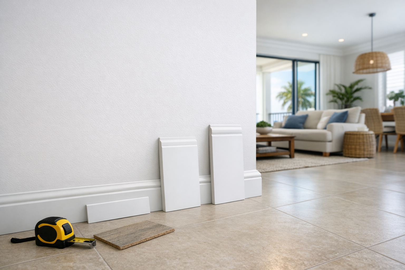 Balanced baseboard selection in a Sarasota living room