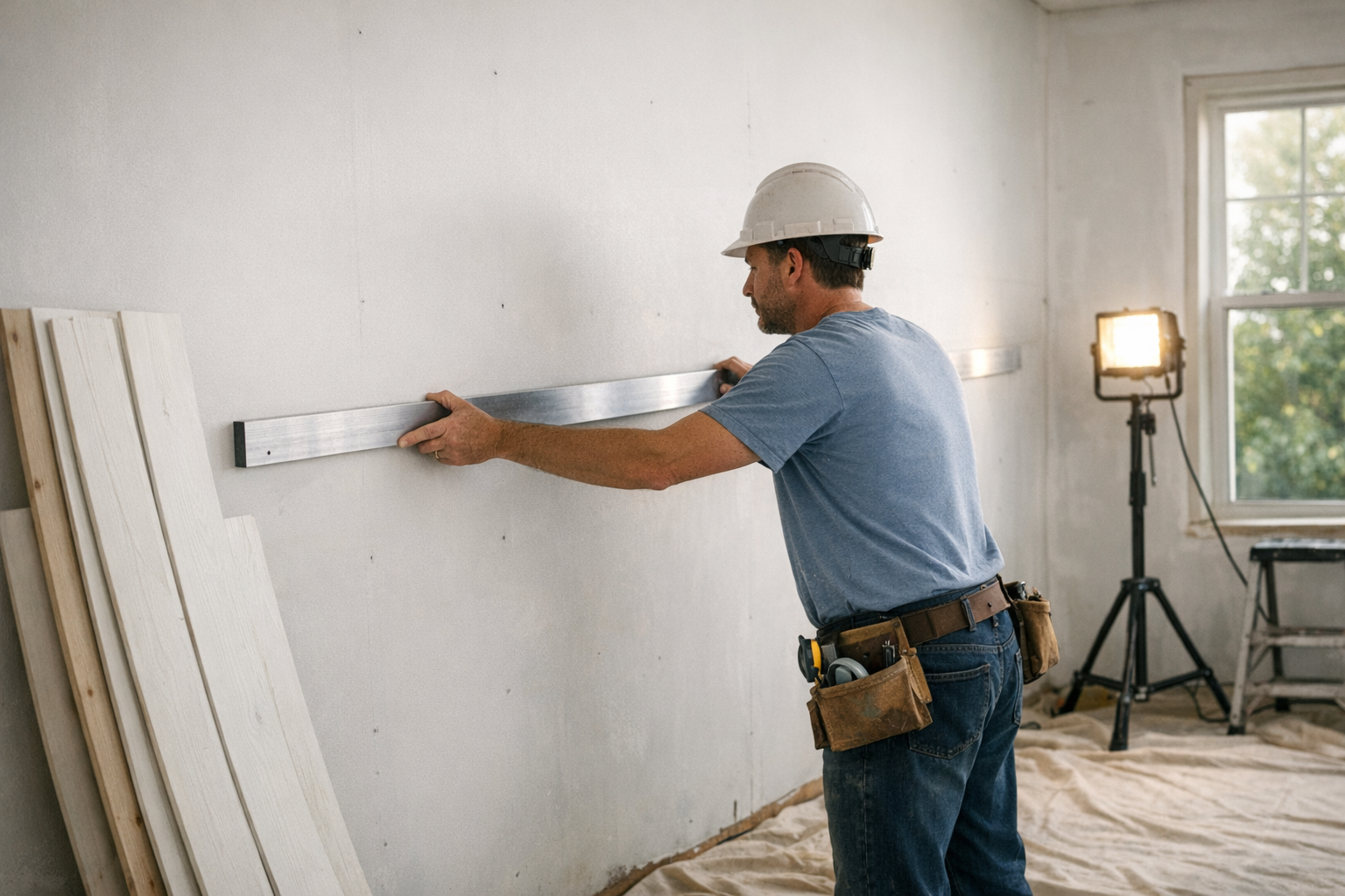 Checking wall flatness before fastening