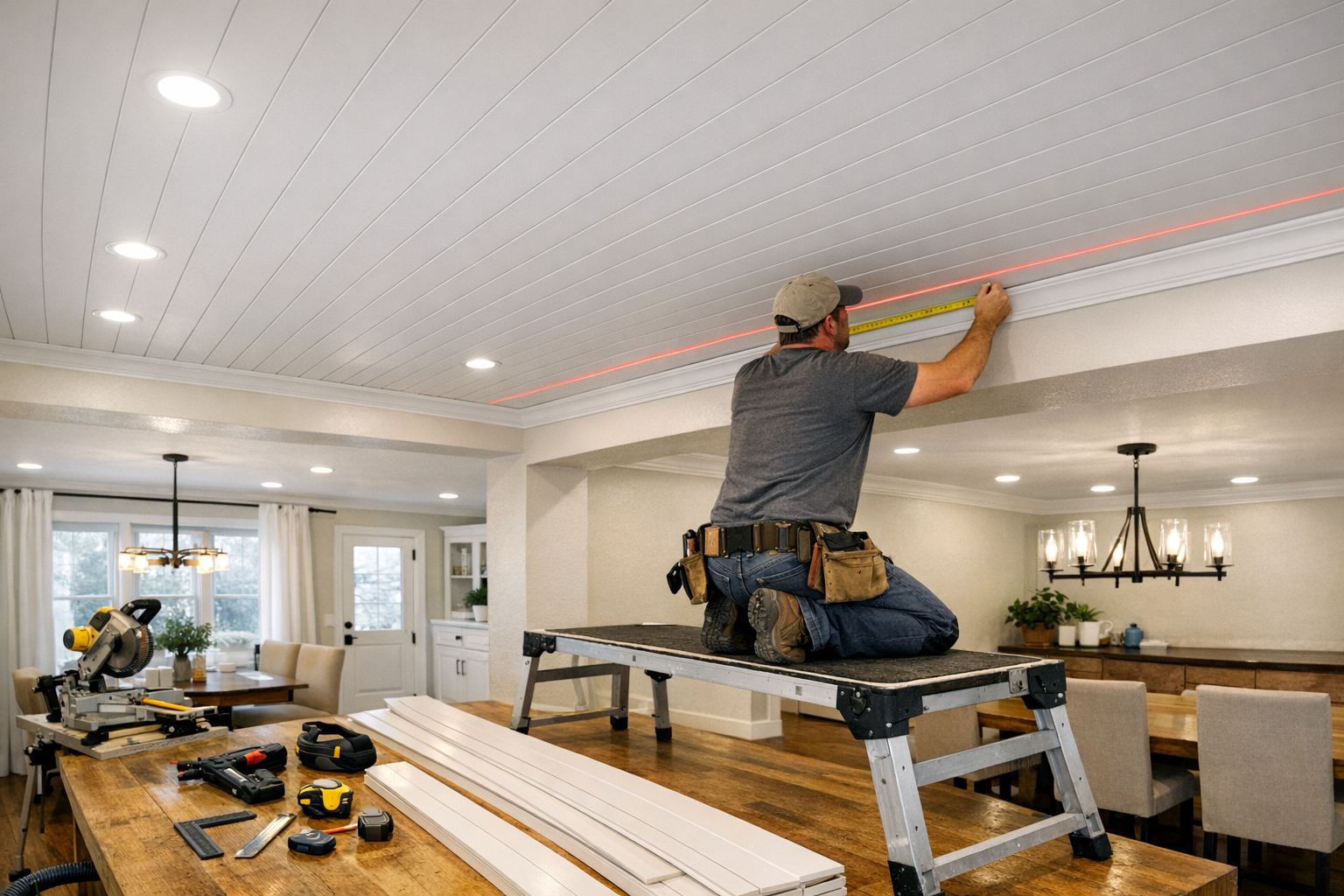 Ceiling shiplap cut plan and final row