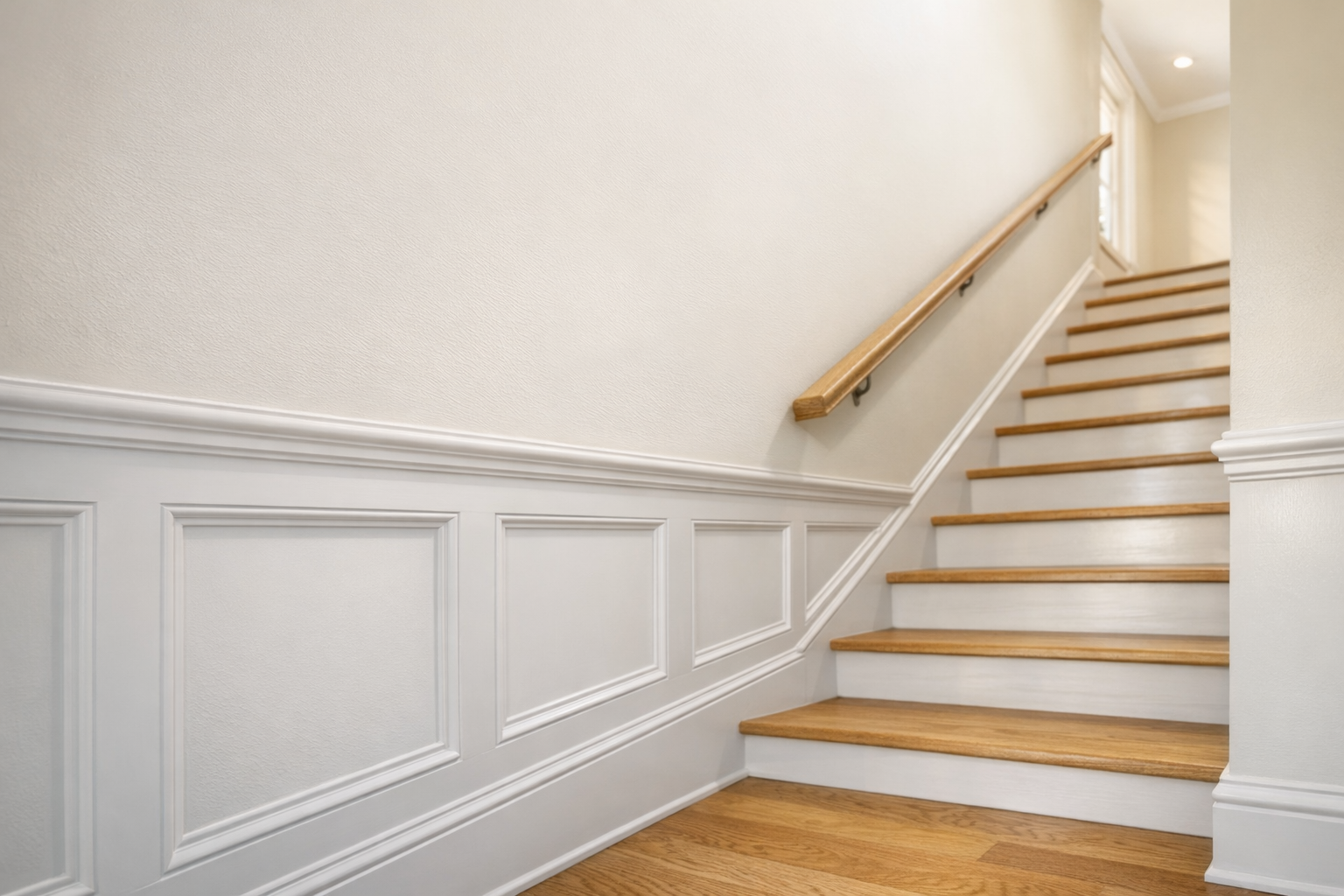 Staircase Wainscoting for Depth and Protection