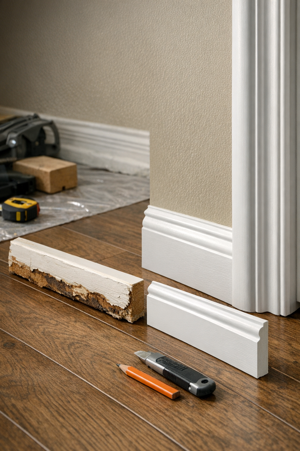 Replacing damaged baseboard with matching molding